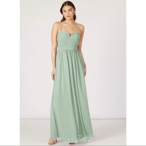 AZAZIE NWT Lara Maxi Bridesmaid Dress Agave Green Color A4 Sweetheart Chiffon
